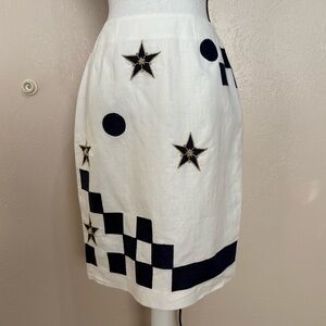 Vintage Adam Douglass Adrianna Papell White Navy Star Beaded Pencil Skirt